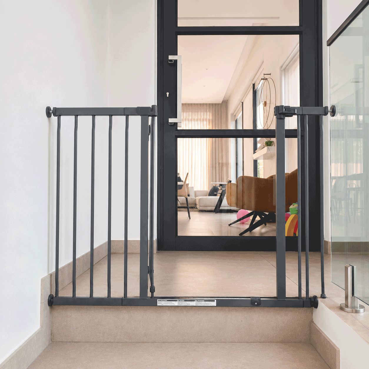 Dreambaby-ava-baby-gate-color-charcoal-mounted-to-glass-cut-to-size Dreambaby-ava-baby-gate-color-charcoal-mounted-to-glass-cut-to-size