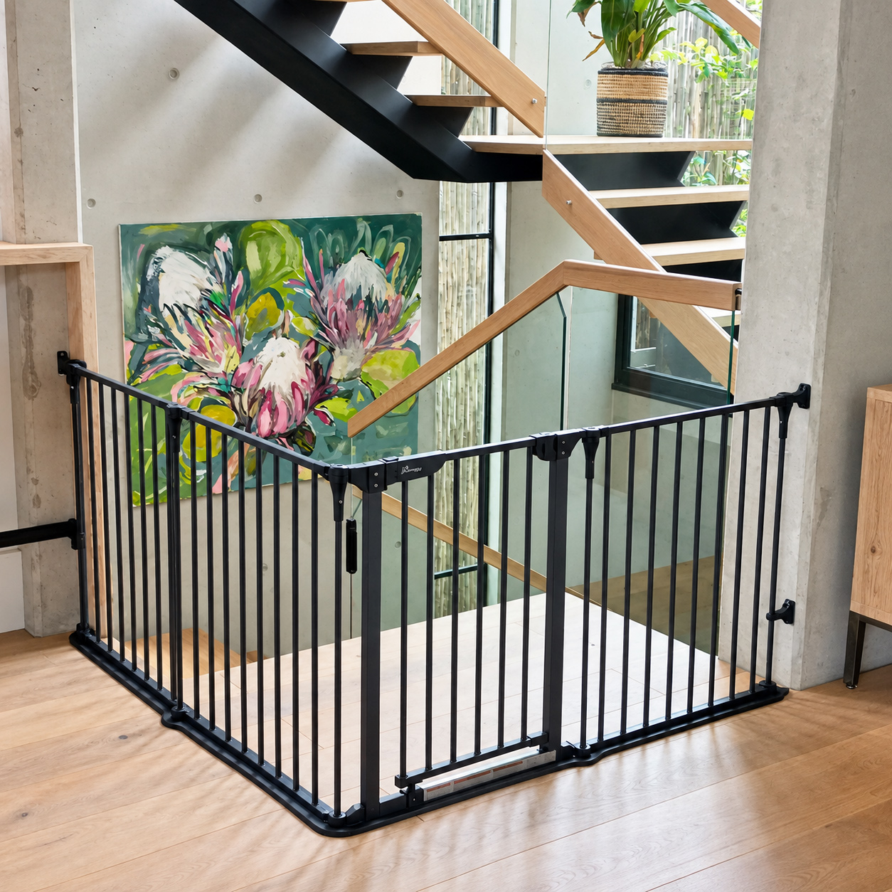 dreambaby-discovery-6-panel-playpen-colour-black-L-shape-configuration